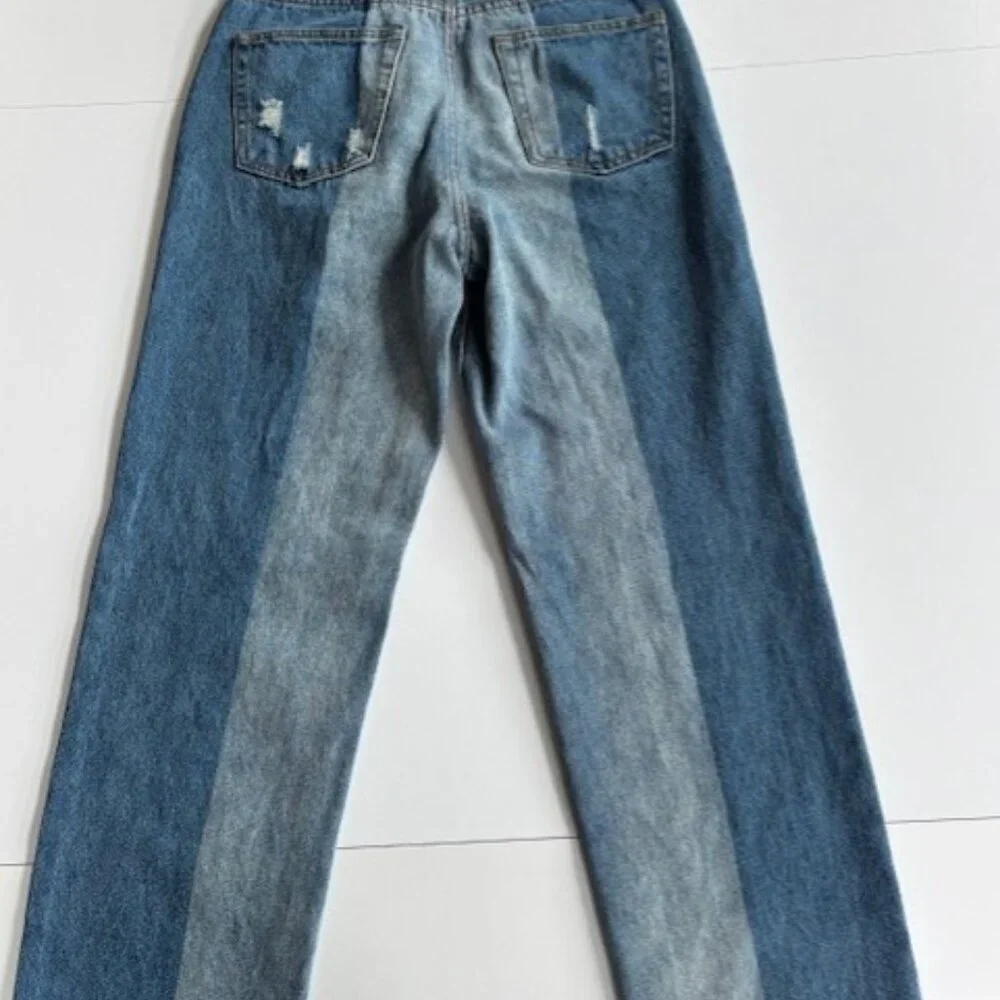 Dance & Marvel Jeans Women's M Blue Distressed Raw Hem Wide Leg High Rise Ankle